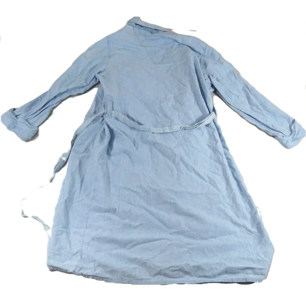 VTG 90s Club Room Robe Men M Blue Cotton Chambray Long Sleeve Bathrobe Lounge - Picture 3 of 14